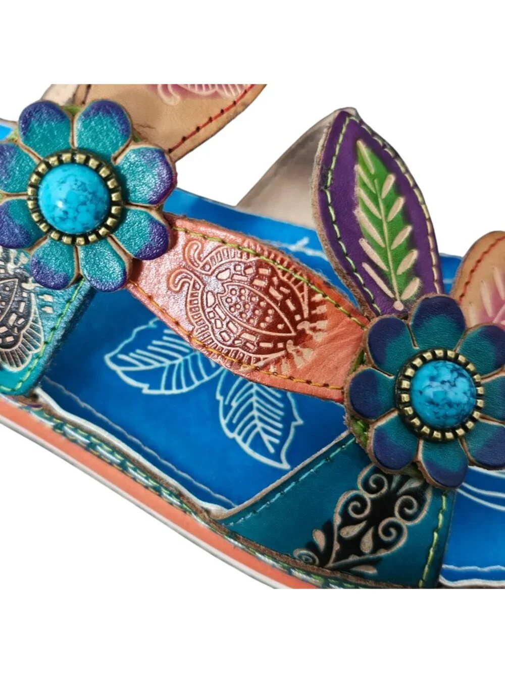 L'Artiste by Spring Step Pillow Boho Leather Floral Hand Painted Slide Sandal
